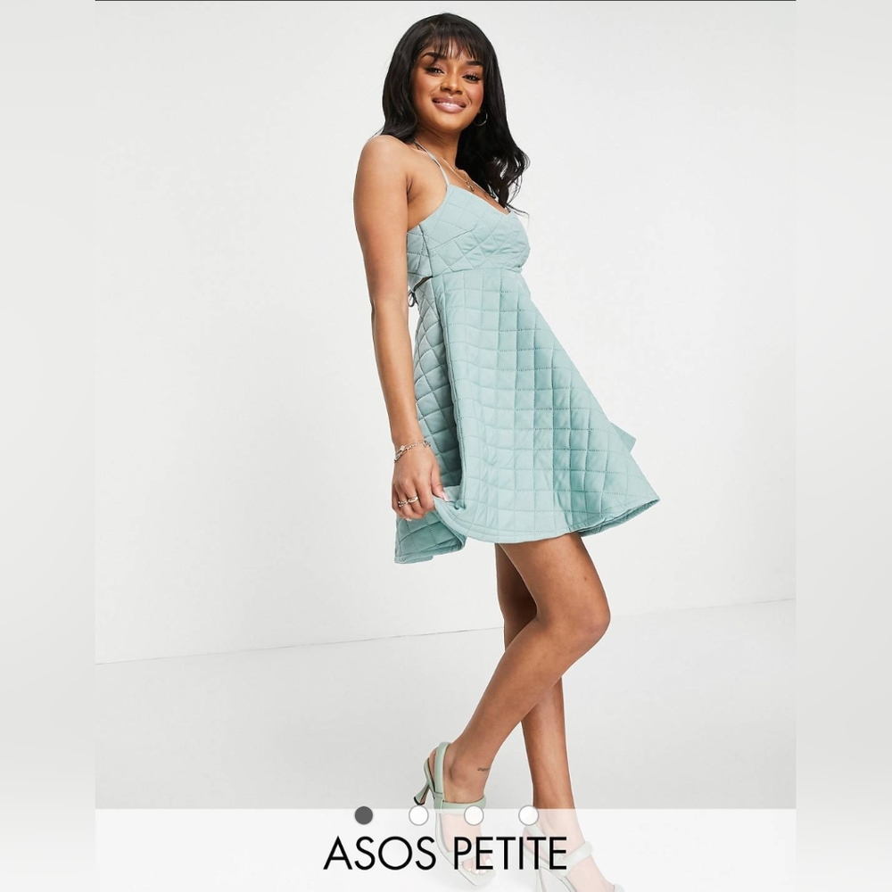 NWT ASOS DESIGN Petite Quilted Halter Mini Skate Dress in Mint